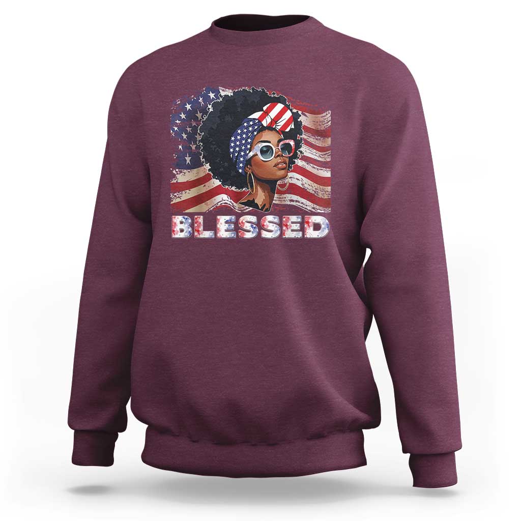 Blessed Black Queen Afro American Flag Sweatshirt Patriotic Juneteenth 4th of July