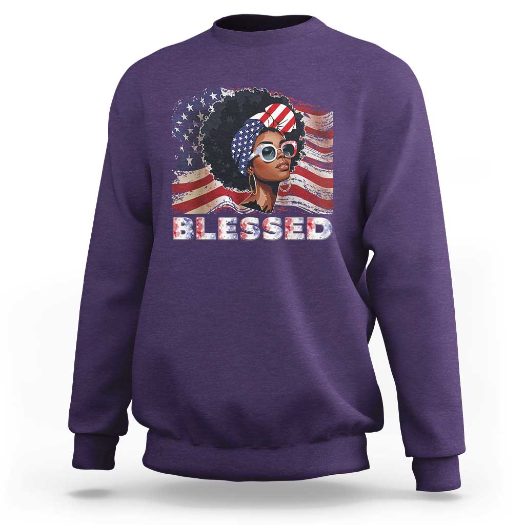 Blessed Black Queen Afro American Flag Sweatshirt Patriotic Juneteenth 4th of July