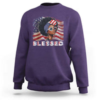 Blessed Black Queen Afro American Flag Sweatshirt Patriotic Juneteenth 4th of July