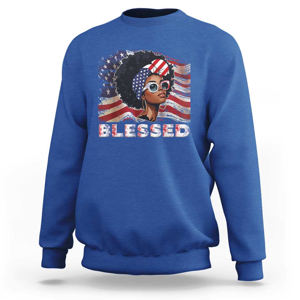 Blessed Black Queen Afro American Flag Sweatshirt Patriotic Juneteenth 4th of July