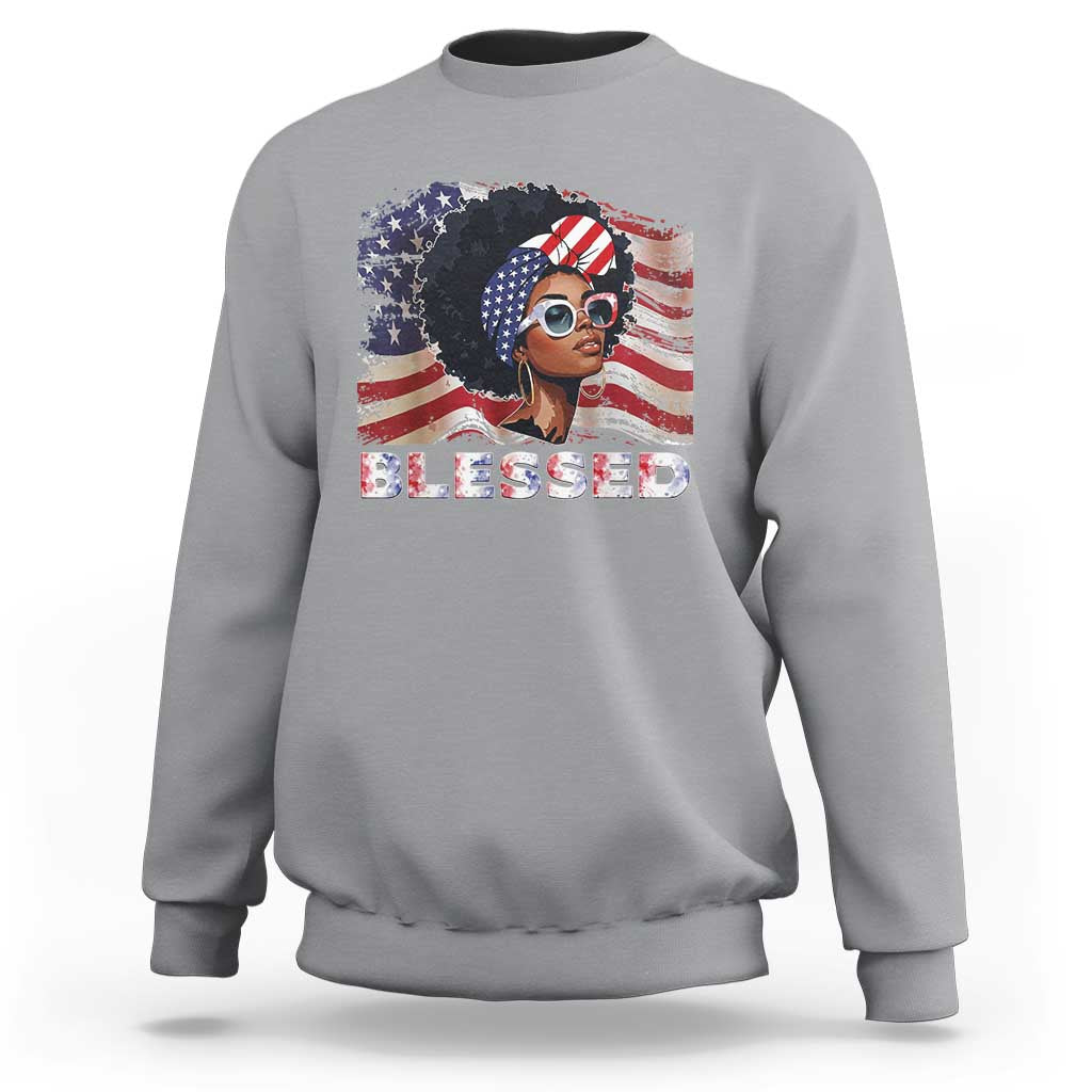 Blessed Black Queen Afro American Flag Sweatshirt Patriotic Juneteenth 4th of July