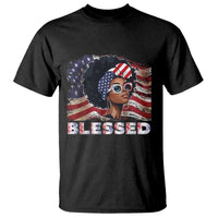 Blessed Black Queen Afro American Flag T Shirt Patriotic Juneteenth 4th of July