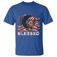 Blessed Black Queen Afro American Flag T Shirt Patriotic Juneteenth 4th of July