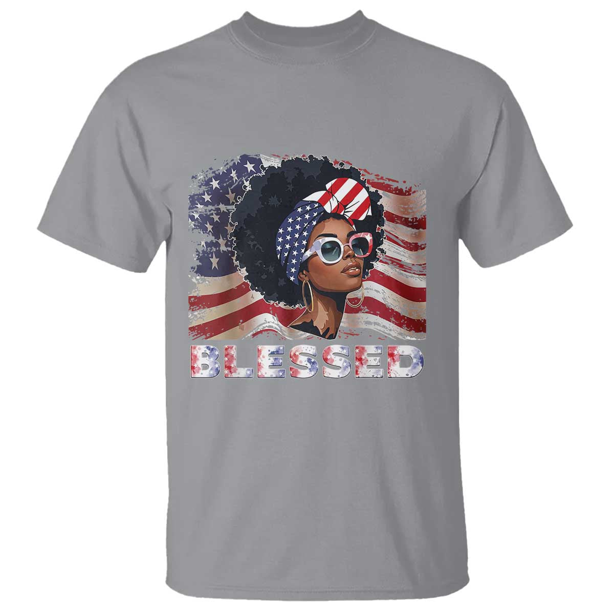 Blessed Black Queen Afro American Flag T Shirt Patriotic Juneteenth 4th of July
