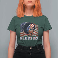 Blessed Black Queen Afro American Flag T Shirt For Women Patriotic Juneteenth 4th of July