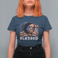 Blessed Black Queen Afro American Flag T Shirt For Women Patriotic Juneteenth 4th of July