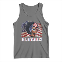 Blessed Black Queen Afro American Flag Tank Top Patriotic Juneteenth 4th of July
