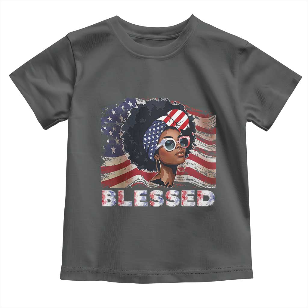 Blessed Black Queen Afro American Flag Toddler T Shirt Patriotic Juneteenth 4th of July