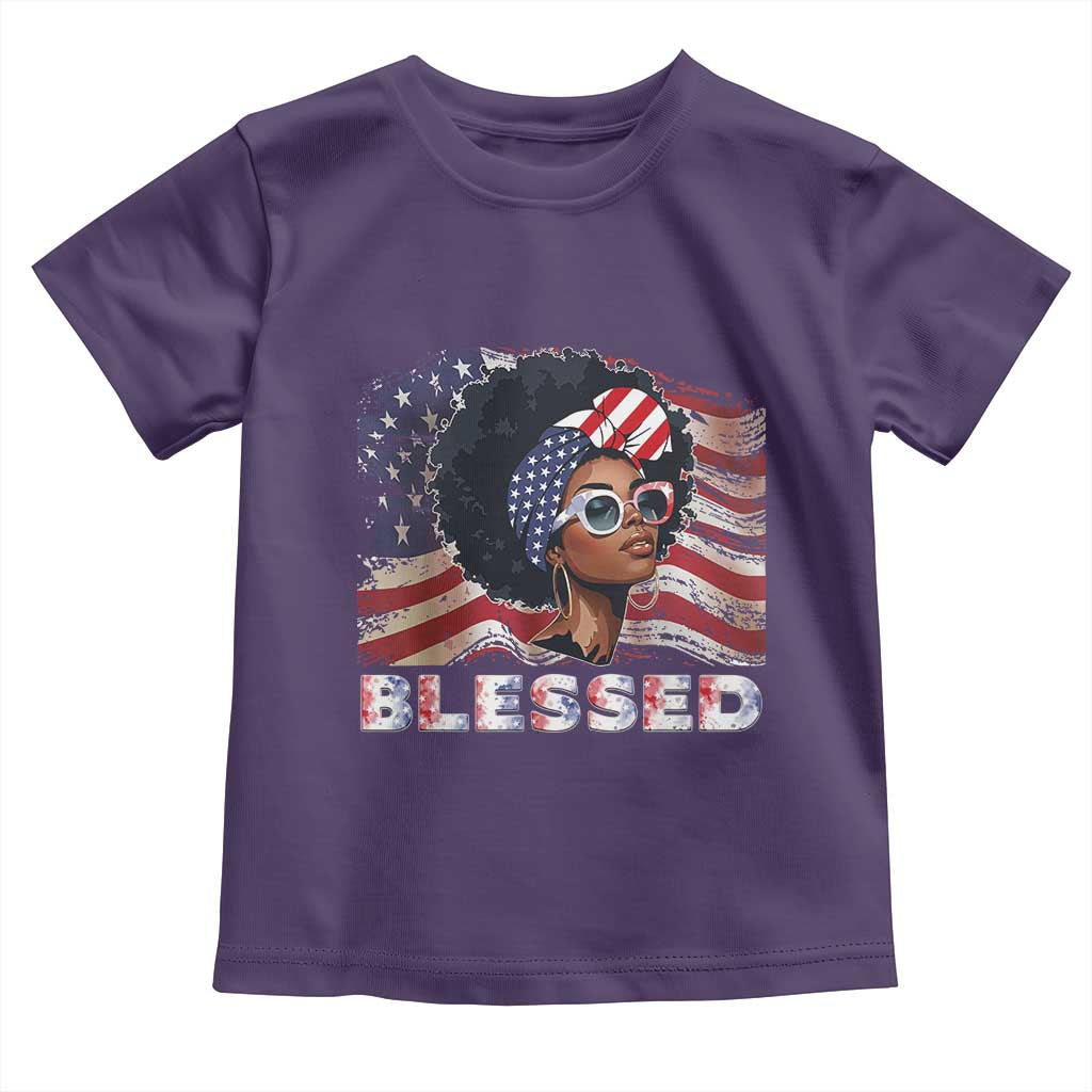 Blessed Black Queen Afro American Flag Toddler T Shirt Patriotic Juneteenth 4th of July
