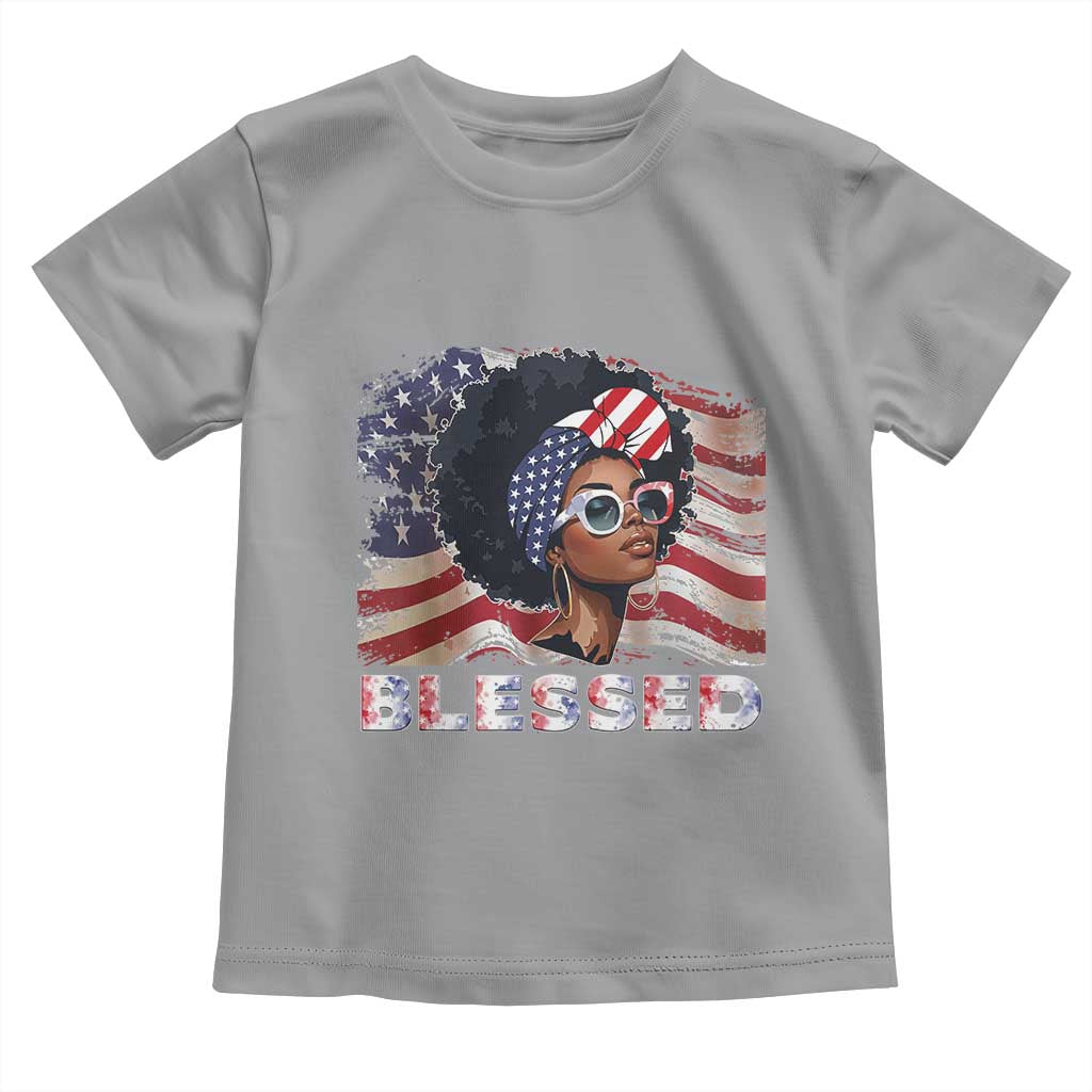 Blessed Black Queen Afro American Flag Toddler T Shirt Patriotic Juneteenth 4th of July