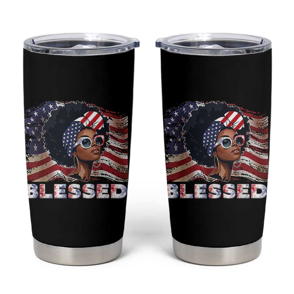 Blessed Black Queen Afro American Flag Tumbler Cup Patriotic Juneteenth 4th of July