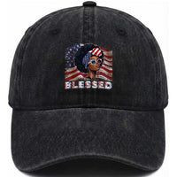 Blessed Black Queen Afro American Flag Washed Cotton Baseball Cap Patriotic Juneteenth 4th of July