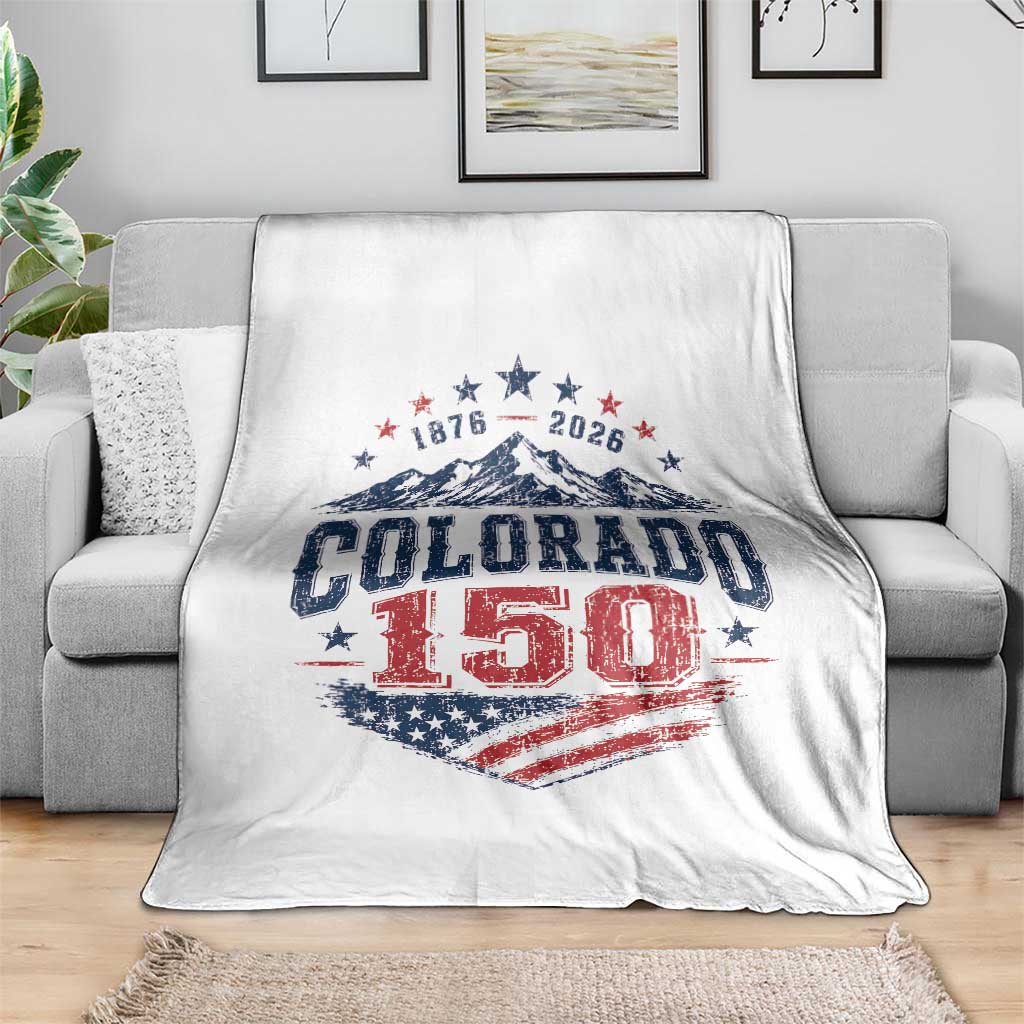 Colorado Rocky Mountains 150th Anniversary Throw Blanket Sesquicentennial 1876 2026 Patriotic Graphic