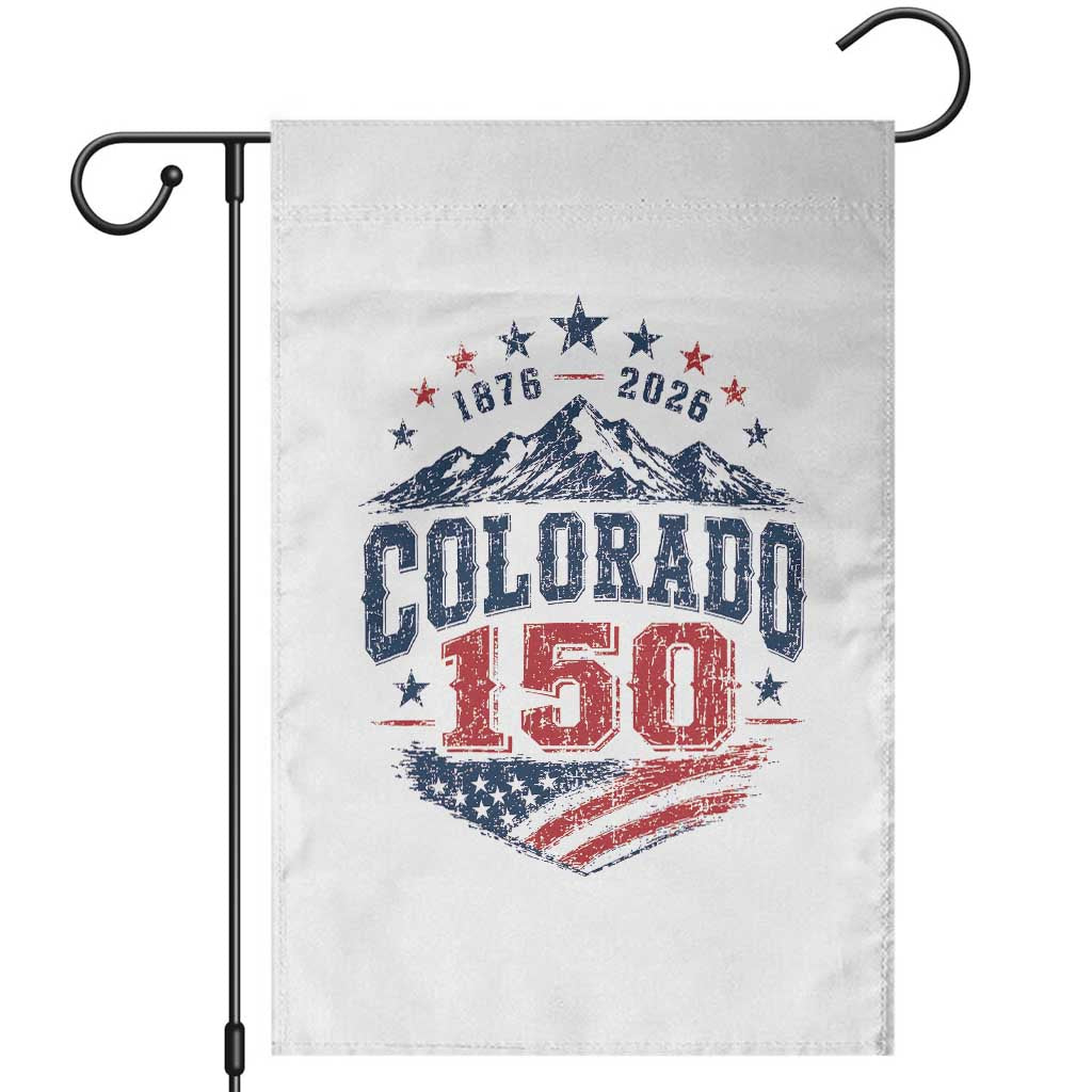 Colorado Rocky Mountains 150th Anniversary Garden Flag Sesquicentennial 1876 2026 Patriotic Graphic