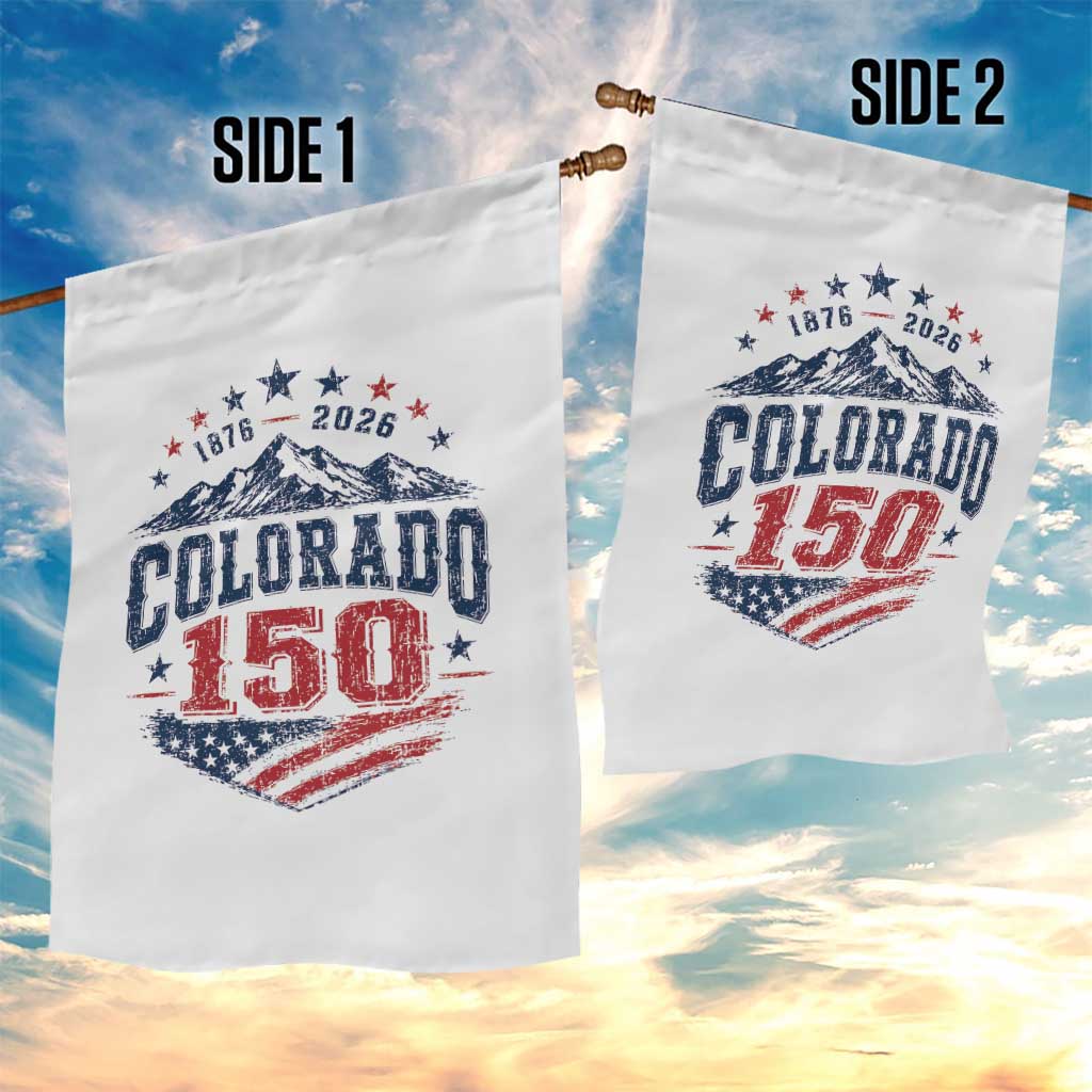 Colorado Rocky Mountains 150th Anniversary Garden Flag Sesquicentennial 1876 2026 Patriotic Graphic