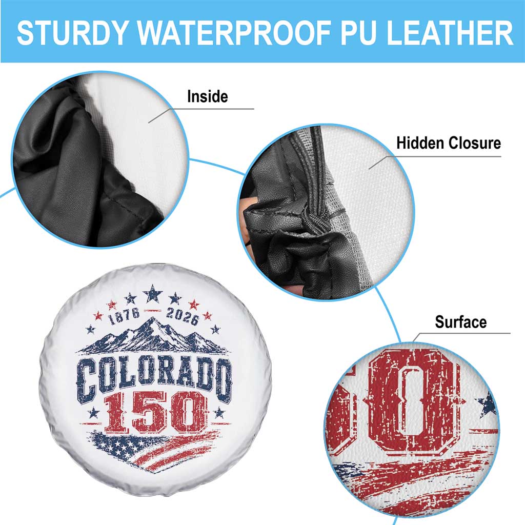 Colorado Rocky Mountains 150th Anniversary Spare Tire Cover Sesquicentennial 1876 2026 Patriotic Graphic
