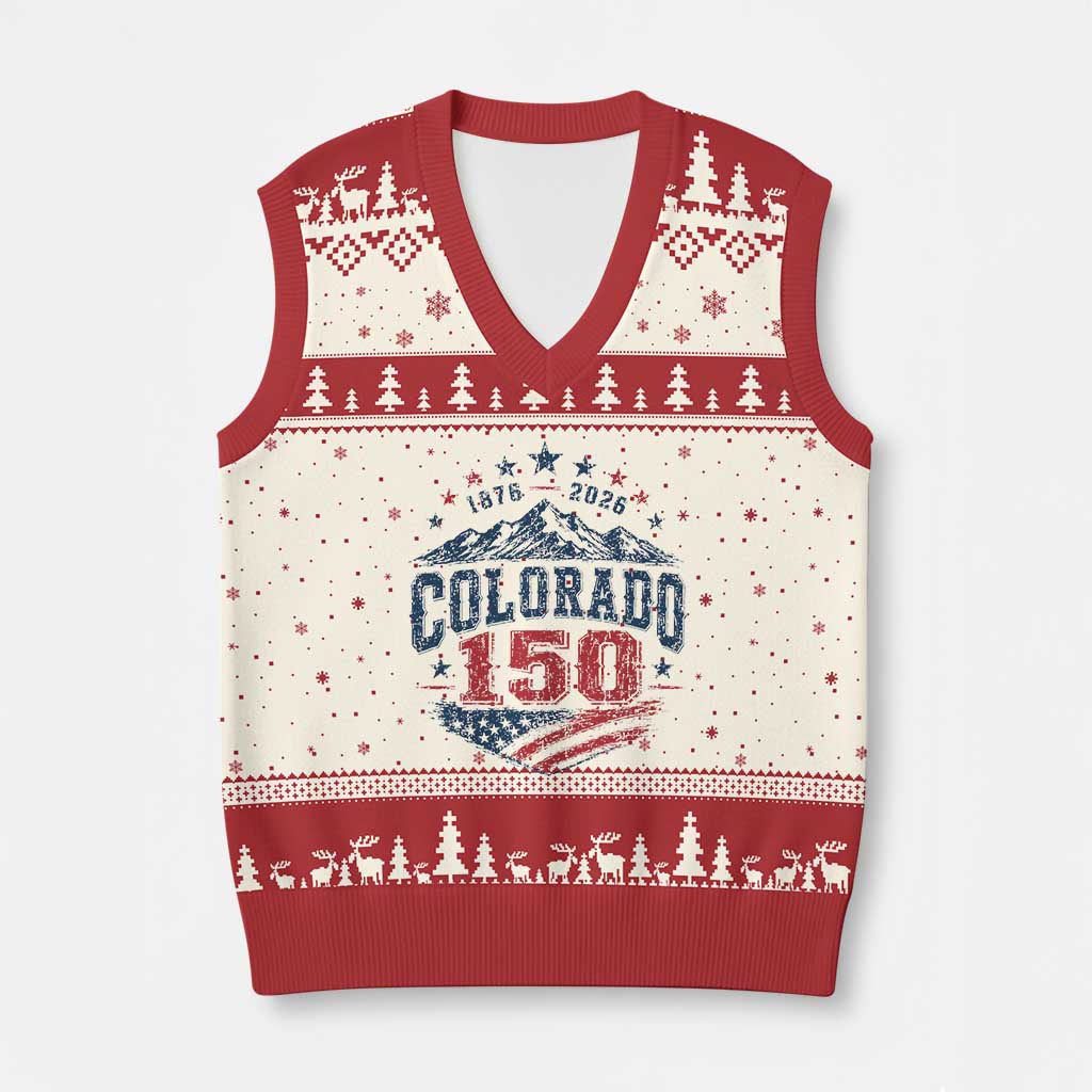Colorado Rocky Mountains 150th Anniversary V-Neck Knit Sweater Vest Sesquicentennial 1876 2026 Patriotic Graphic