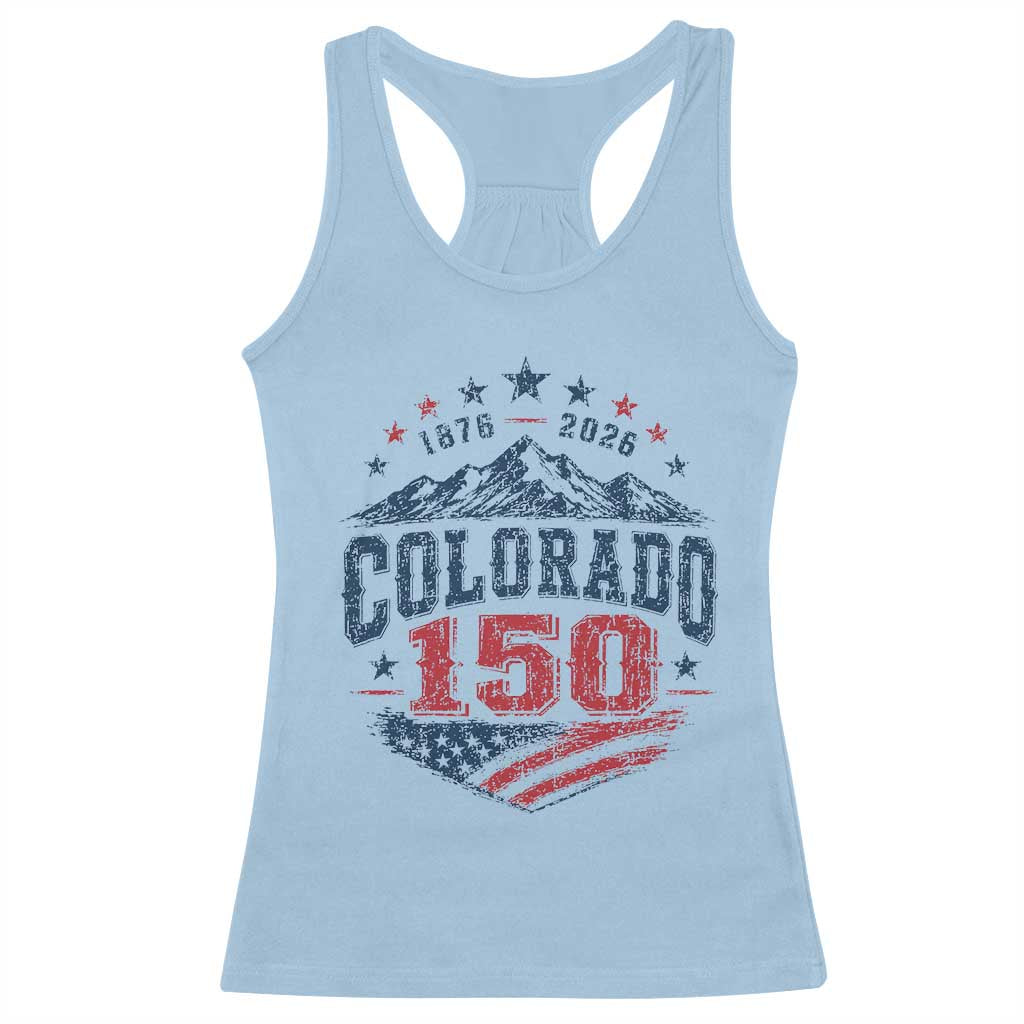 Colorado Rocky Mountains 150th Anniversary Racerback Tank Top Sesquicentennial 1876 2026 Patriotic Graphic