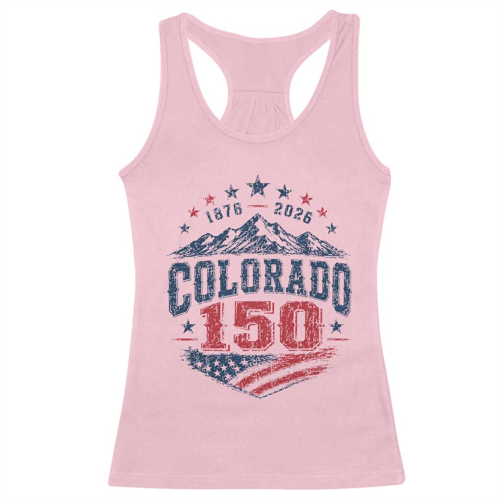 Colorado Rocky Mountains 150th Anniversary Racerback Tank Top Sesquicentennial 1876 2026 Patriotic Graphic