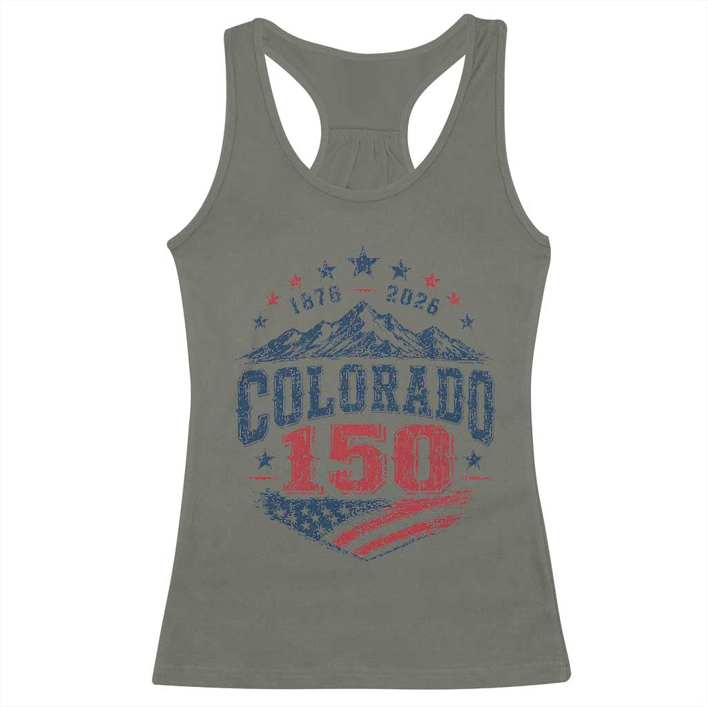 Colorado Rocky Mountains 150th Anniversary Racerback Tank Top Sesquicentennial 1876 2026 Patriotic Graphic
