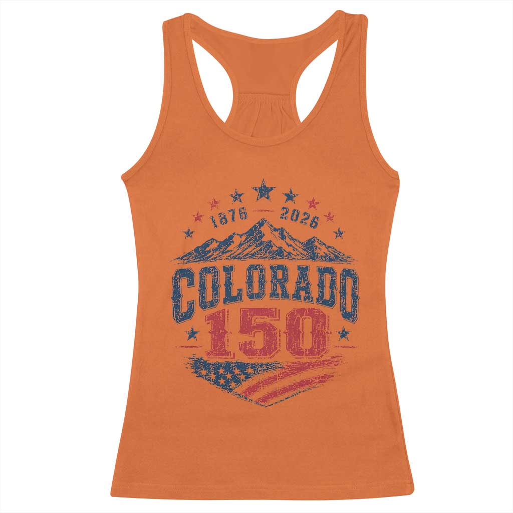 Colorado Rocky Mountains 150th Anniversary Racerback Tank Top Sesquicentennial 1876 2026 Patriotic Graphic