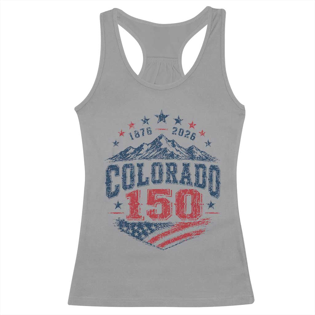 Colorado Rocky Mountains 150th Anniversary Racerback Tank Top Sesquicentennial 1876 2026 Patriotic Graphic