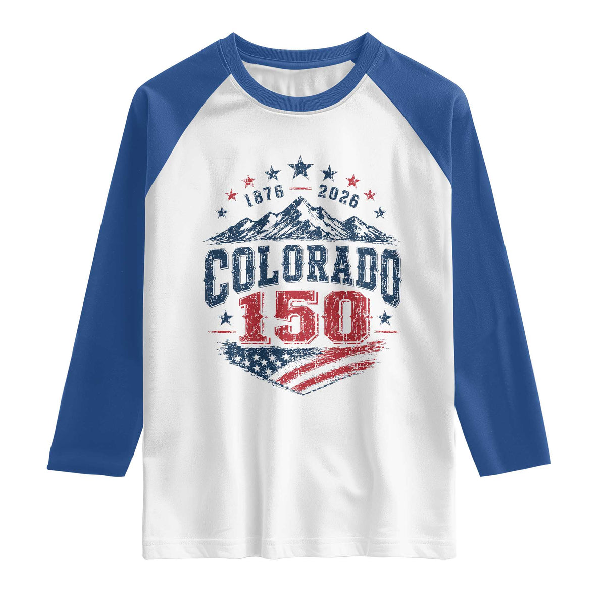 Colorado Rocky Mountains 150th Anniversary Raglan Shirt Sesquicentennial 1876 2026 Patriotic Graphic