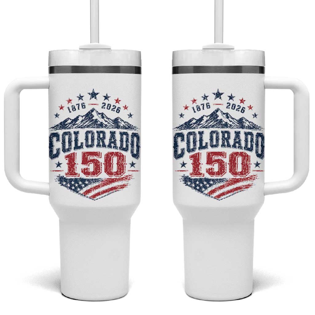 Colorado Rocky Mountains 150th Anniversary Tumbler With Handle Sesquicentennial 1876 2026 Patriotic Graphic