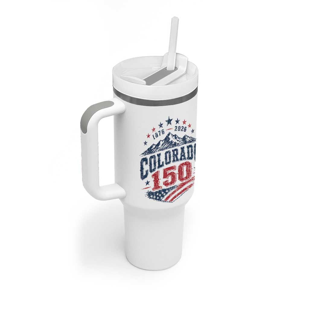 Colorado Rocky Mountains 150th Anniversary Tumbler With Handle Sesquicentennial 1876 2026 Patriotic Graphic