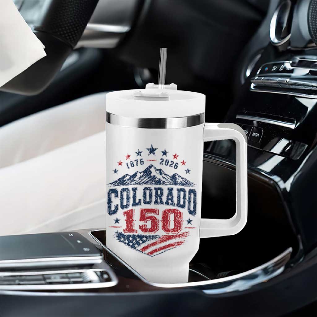 Colorado Rocky Mountains 150th Anniversary Tumbler With Handle Sesquicentennial 1876 2026 Patriotic Graphic