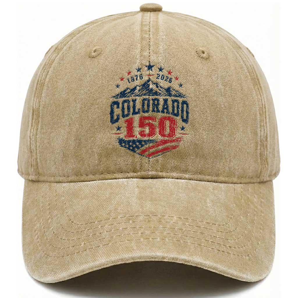 Colorado Rocky Mountains 150th Anniversary Washed Cotton Baseball Cap Sesquicentennial 1876 2026 Patriotic Graphic
