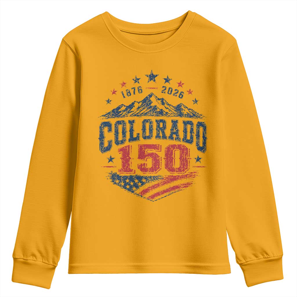 Colorado Rocky Mountains 150th Anniversary Youth Sweatshirt Sesquicentennial 1876 2026 Patriotic Graphic