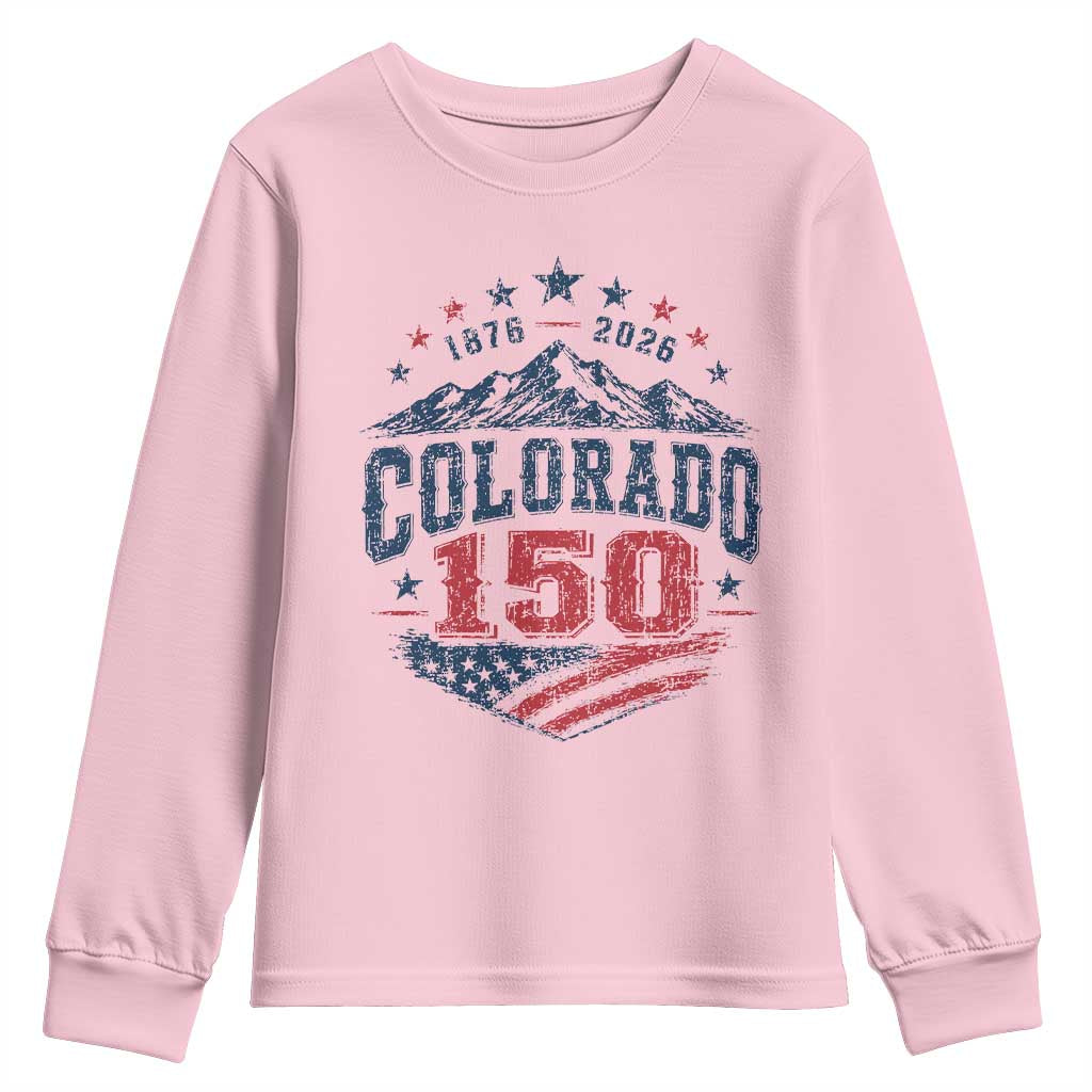 Colorado Rocky Mountains 150th Anniversary Youth Sweatshirt Sesquicentennial 1876 2026 Patriotic Graphic