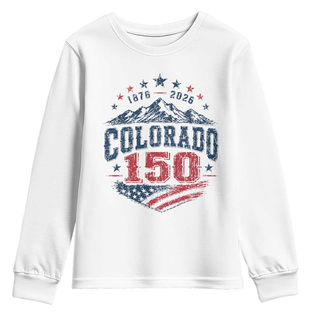 Colorado Rocky Mountains 150th Anniversary Youth Sweatshirt Sesquicentennial 1876 2026 Patriotic Graphic
