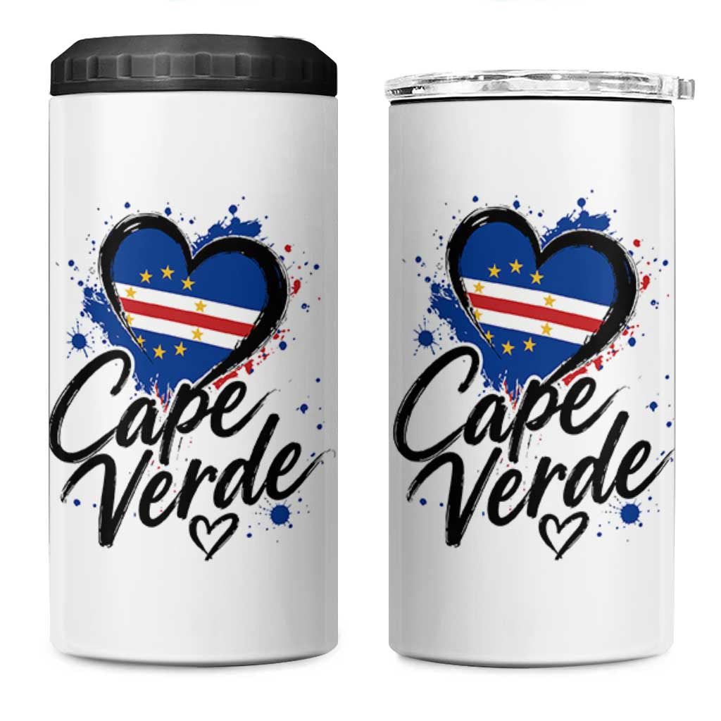 Cape Verde Flag Heart 4 in 1 Can Cooler Tumbler Cabo Verde Pride Verdean Love