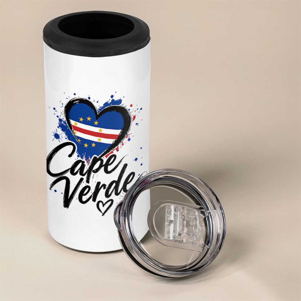 Cape Verde Flag Heart 4 in 1 Can Cooler Tumbler Cabo Verde Pride Verdean Love