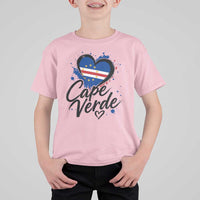 Cape Verde Flag Heart T Shirt For Kid Cabo Verde Pride Verdean Love