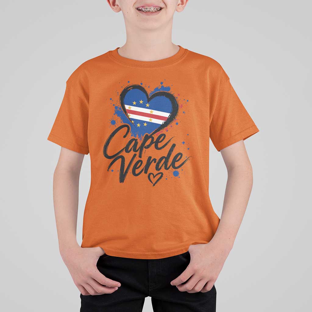 Cape Verde Flag Heart T Shirt For Kid Cabo Verde Pride Verdean Love