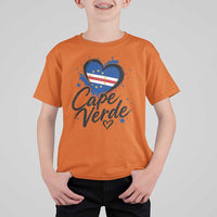 Cape Verde Flag Heart T Shirt For Kid Cabo Verde Pride Verdean Love
