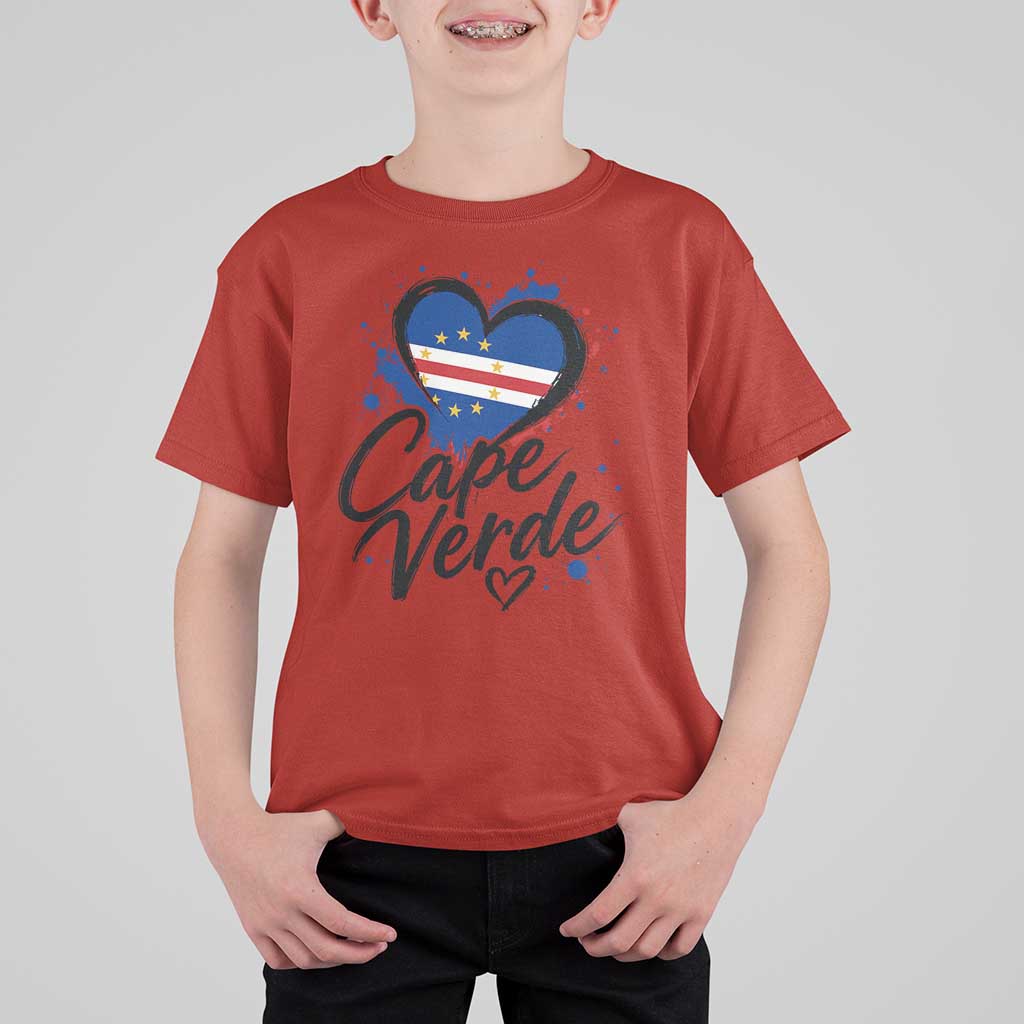 Cape Verde Flag Heart T Shirt For Kid Cabo Verde Pride Verdean Love