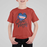 Cape Verde Flag Heart T Shirt For Kid Cabo Verde Pride Verdean Love