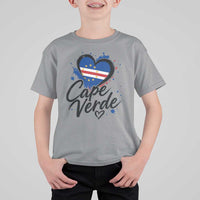 Cape Verde Flag Heart T Shirt For Kid Cabo Verde Pride Verdean Love