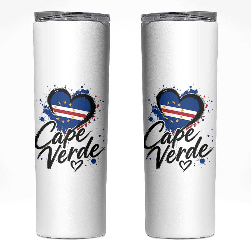 Cape Verde Flag Heart Skinny Tumbler Cabo Verde Pride Verdean Love