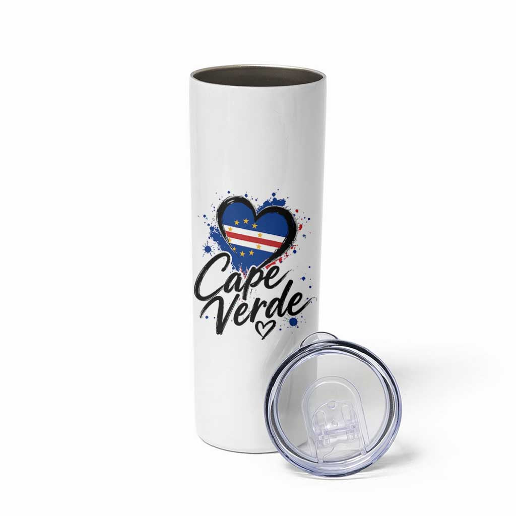 Cape Verde Flag Heart Skinny Tumbler Cabo Verde Pride Verdean Love