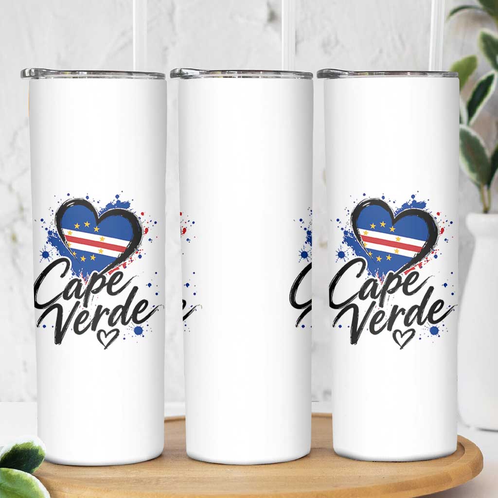 Cape Verde Flag Heart Skinny Tumbler Cabo Verde Pride Verdean Love