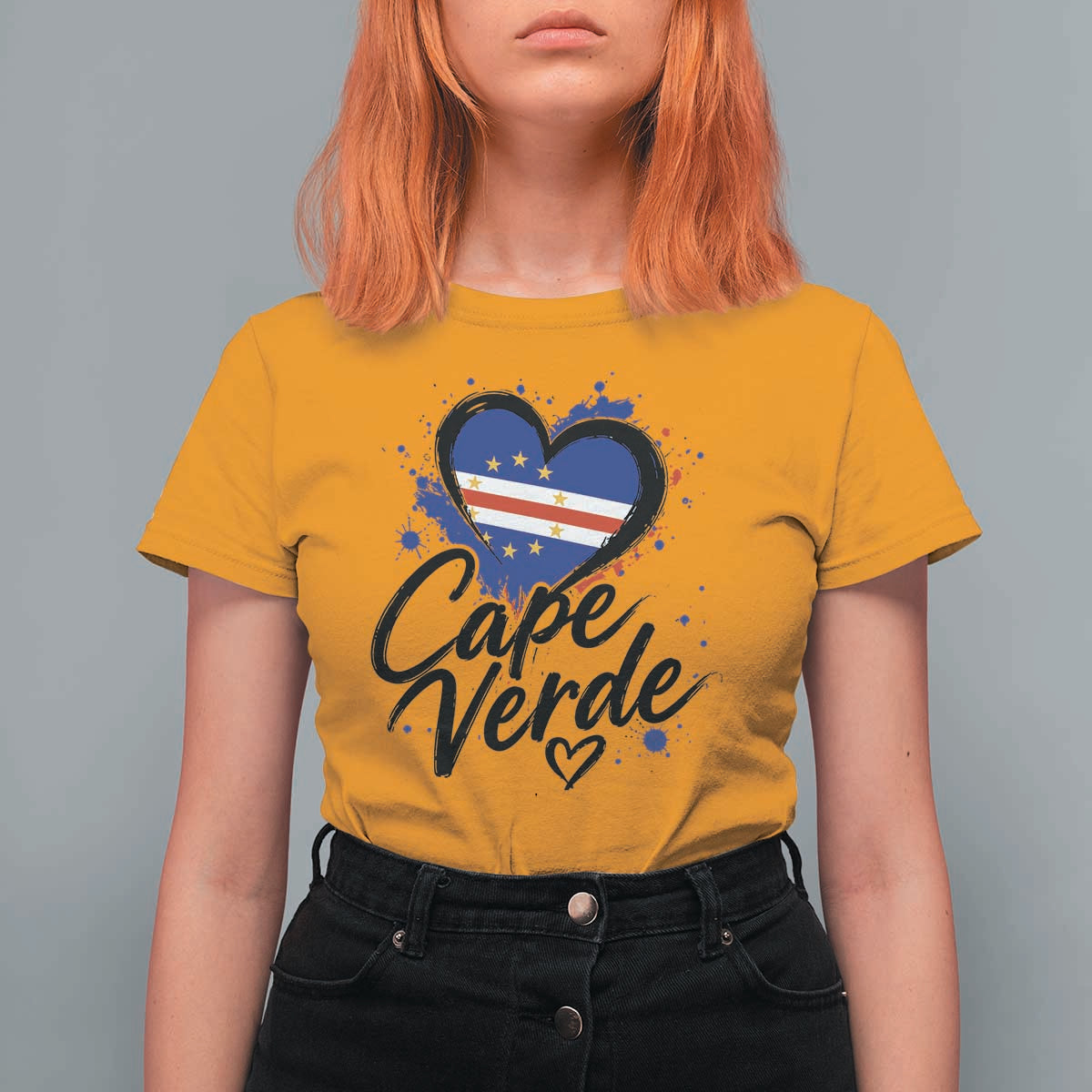Cape Verde Flag Heart T Shirt For Women Cabo Verde Pride Verdean Love