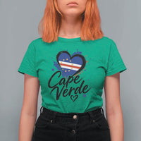 Cape Verde Flag Heart T Shirt For Women Cabo Verde Pride Verdean Love
