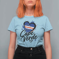 Cape Verde Flag Heart T Shirt For Women Cabo Verde Pride Verdean Love