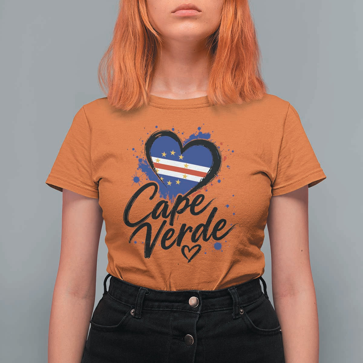 Cape Verde Flag Heart T Shirt For Women Cabo Verde Pride Verdean Love