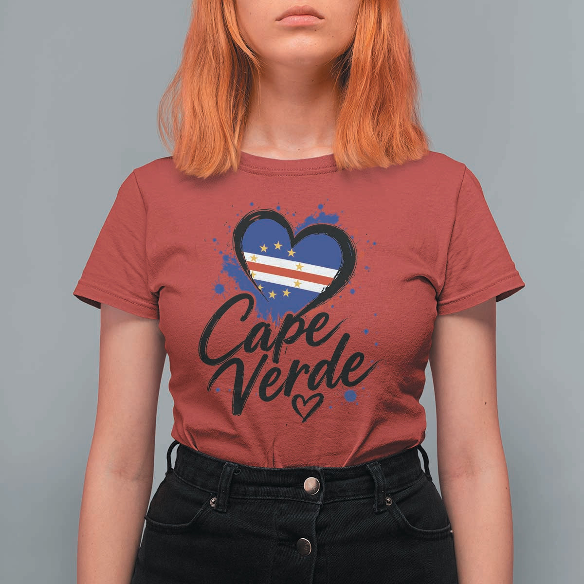 Cape Verde Flag Heart T Shirt For Women Cabo Verde Pride Verdean Love